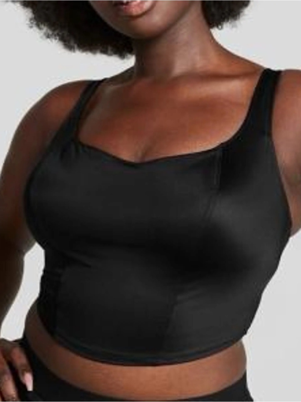 PINK Victoria's Secret Black Satin Longline Tank Bralette with Adjustable Straps